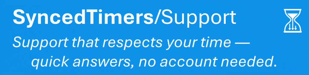 SyncedTimers support page banner with logo